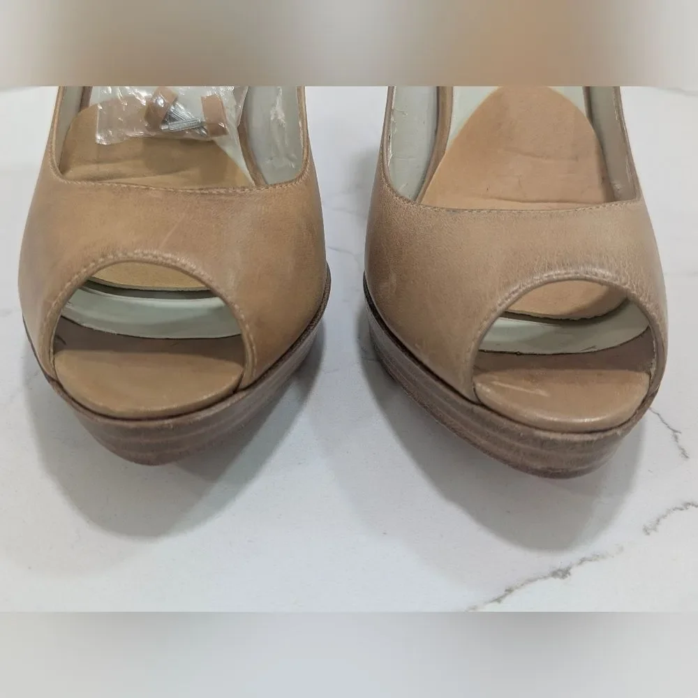 Steve Madden LALO Peep Toe Nude Leather Platform Pumps Shoes Round Toe Size 8.5